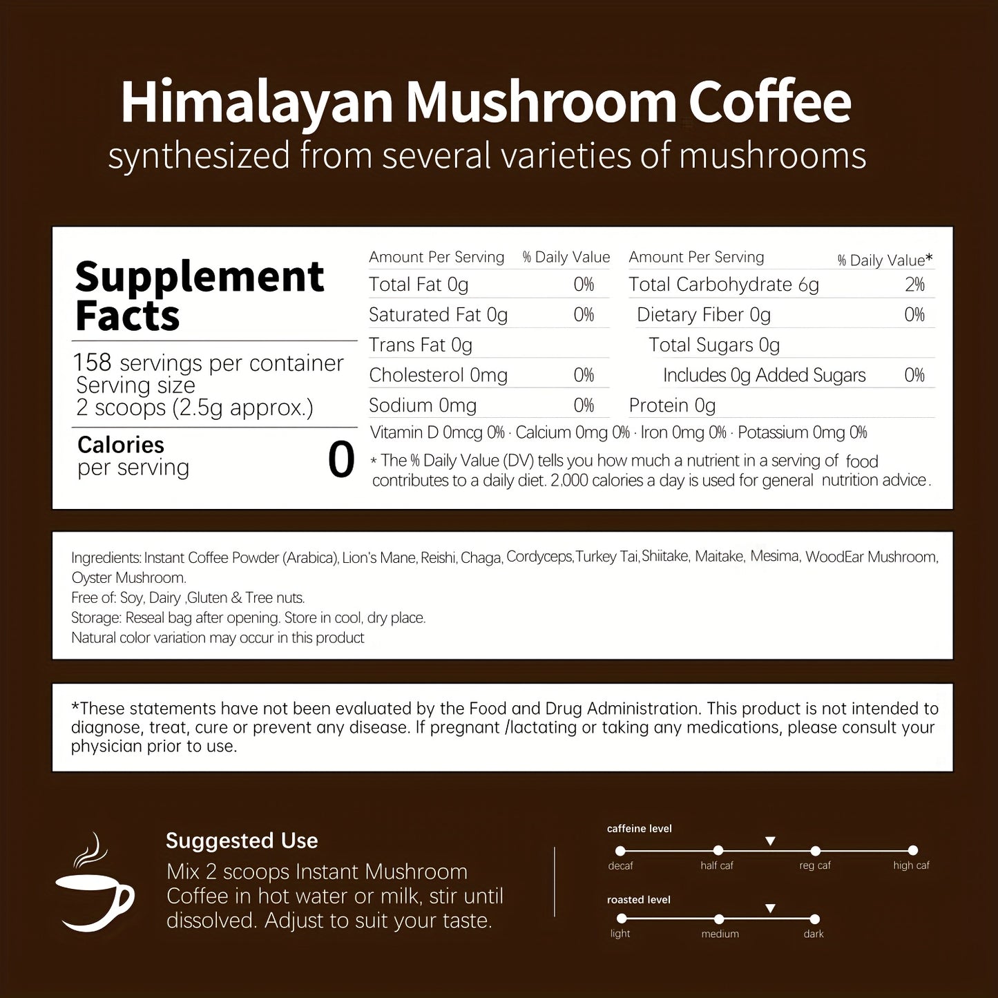 10-in-1 Mushroom Coffee Powder, 14oz – Immune & Energy Boost