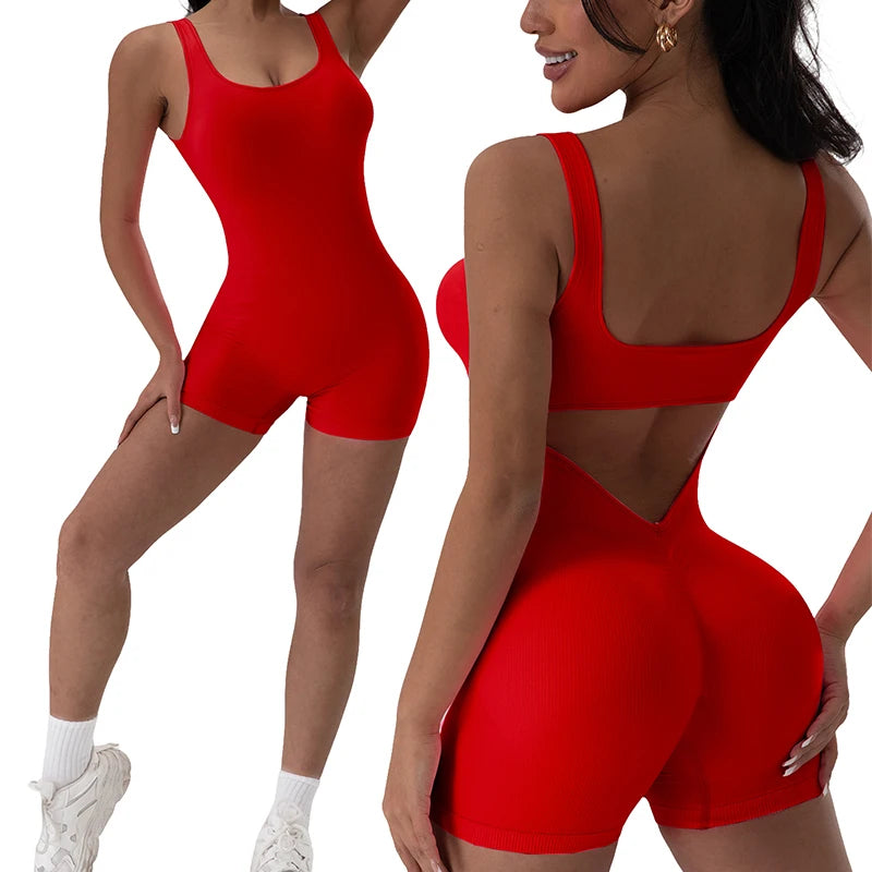 Women’s Backless U-Neck Yoga Jumpsuit – Stretchy & Seamless