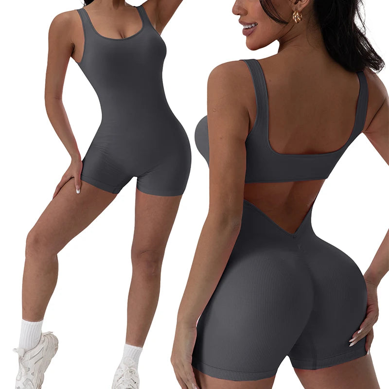Women’s Backless U-Neck Yoga Jumpsuit – Stretchy & Seamless