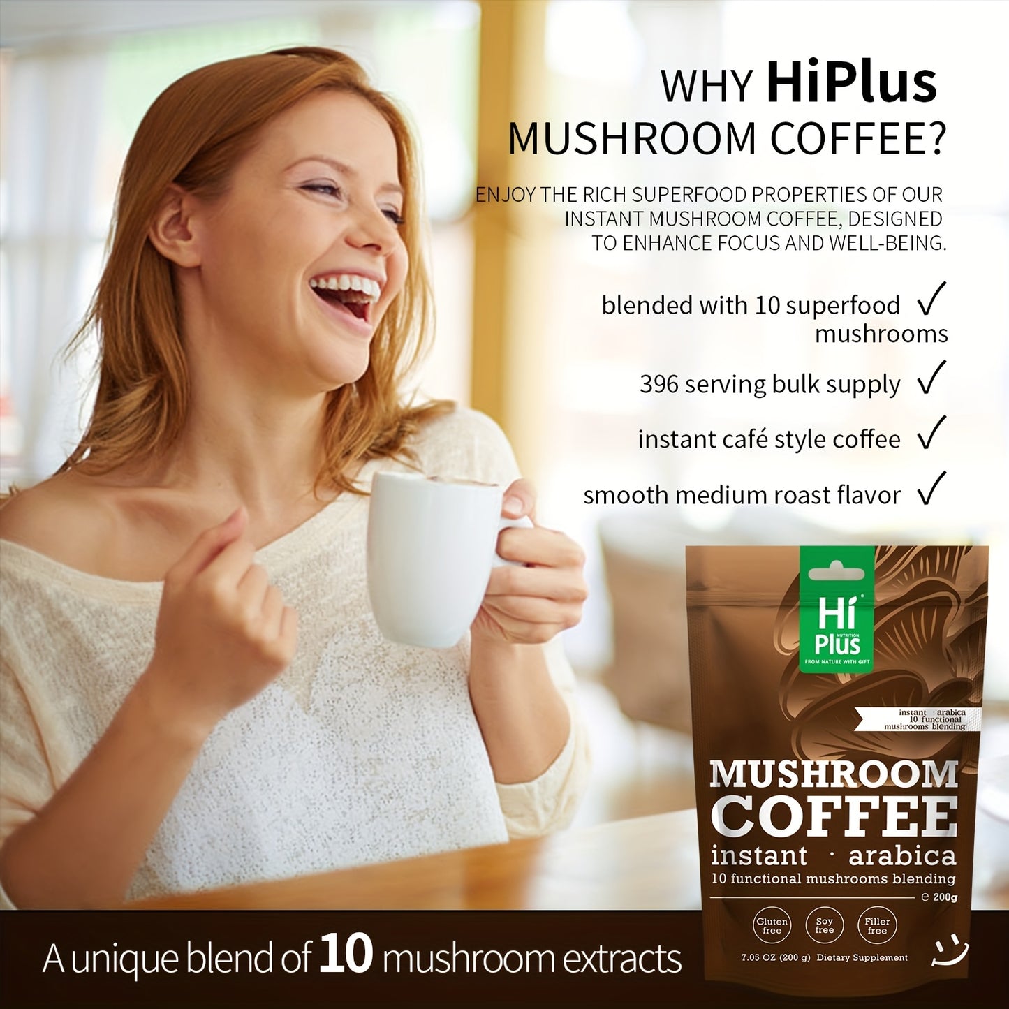 10-in-1 Mushroom Coffee Powder, 14oz – Immune & Energy Boost