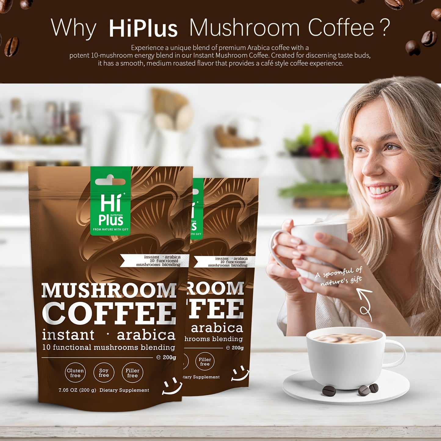10-in-1 Mushroom Coffee Powder, 14oz – Immune & Energy Boost