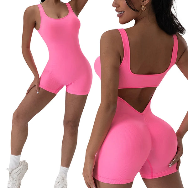 Women’s Backless U-Neck Yoga Jumpsuit – Stretchy & Seamless